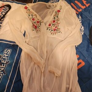 Embroidered Sheer White Blouse
